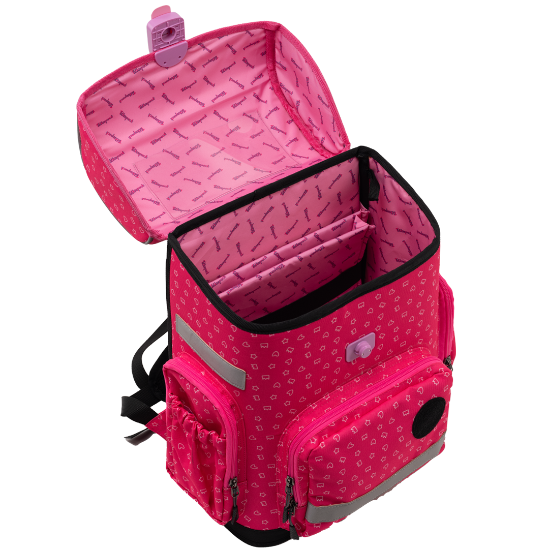 Red ergonomic backpack - Sweet Doodles opened