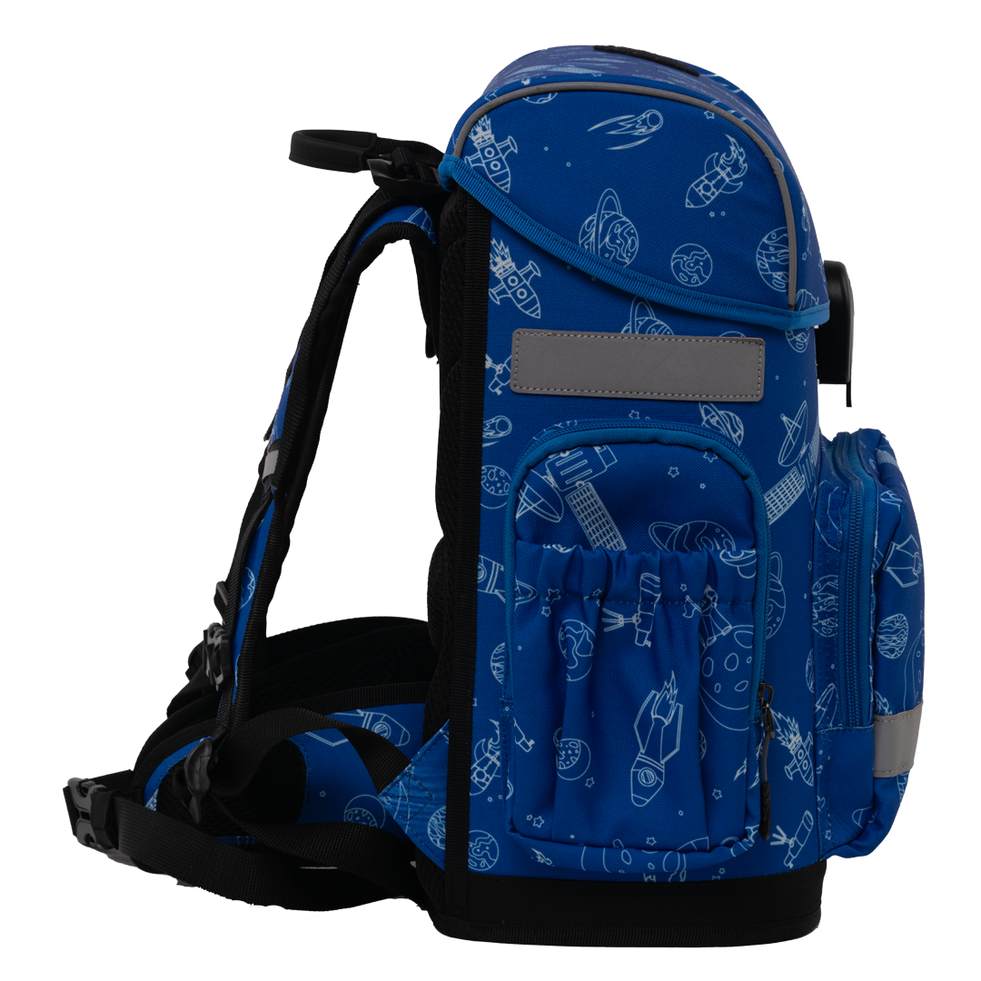 Blue ergonomic backpack - Space adventures side view