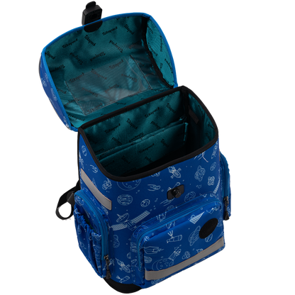 Blue ergonomic backpack - Space Adventures opened