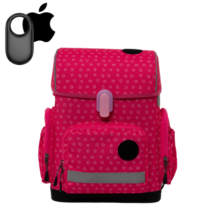 Ergonomic school backpack for kids — Sweet Doodles , red, front view , with Apple GPS tracker