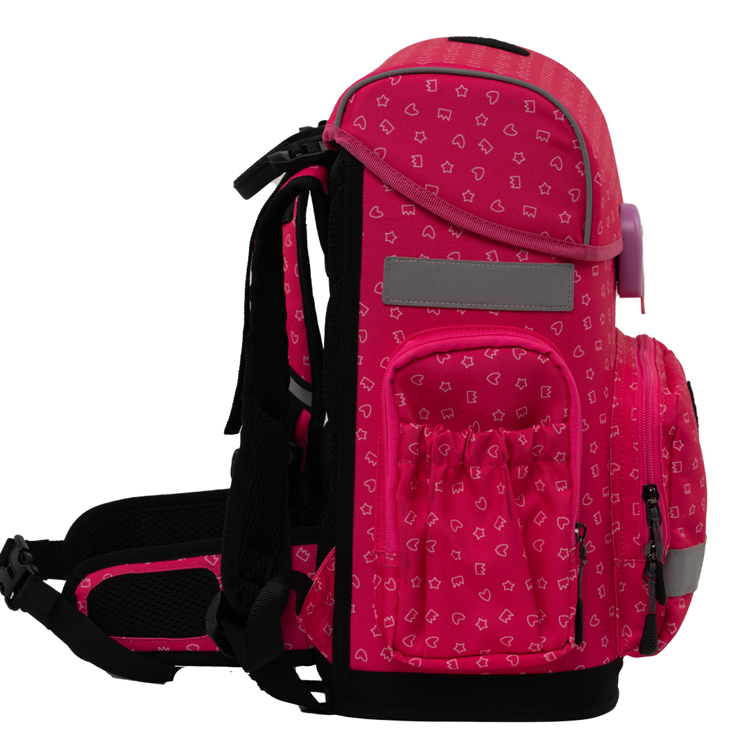Red ergonomic backpack - Sweet Doodles side view