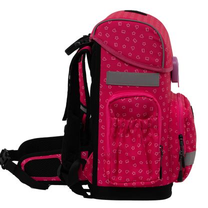 Red ergonomic backpack - Sweet Doodles side view